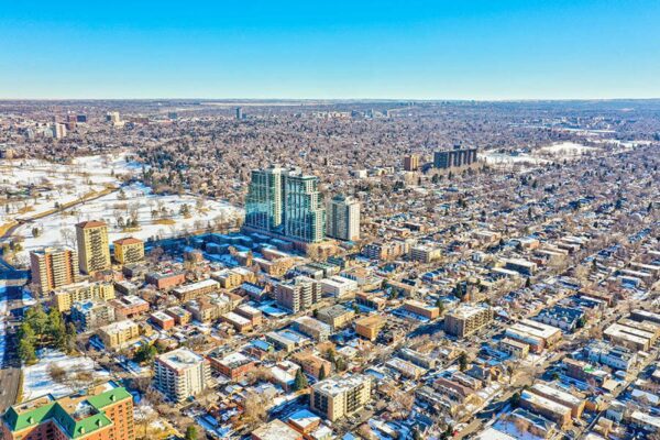 Aerial view of 25 Emerson apartments looking south east.