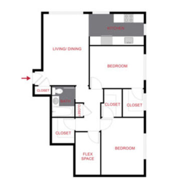 Rendering of the 820 Dexter - Plan B - Two Bedroom Floor Plan