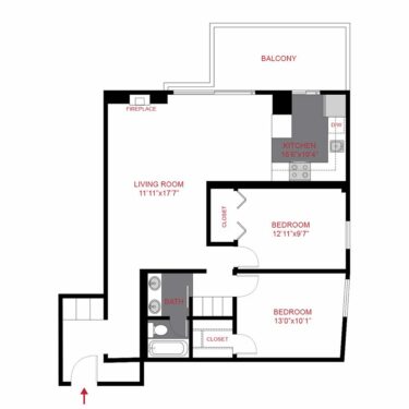 Rendering of the Plan B1 - Two Bedroom Floor Plan