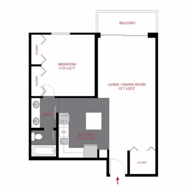 Rendering of the Plan A - One Bedroom Floor Plan