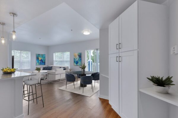 living room with white cabinet pantry