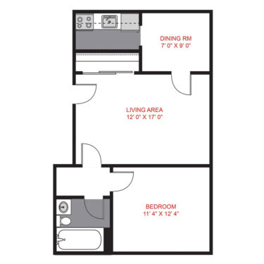 Rendering of the Plan A3 - One Bedroom floor plan with 1 bedroom[s] and 1 bathroom[s] at The Novelist