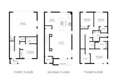 Rendering of the Linden floor plan with 4 bedroom[s] and 3.5 bathroom[s] at Dayton Station Townhomes