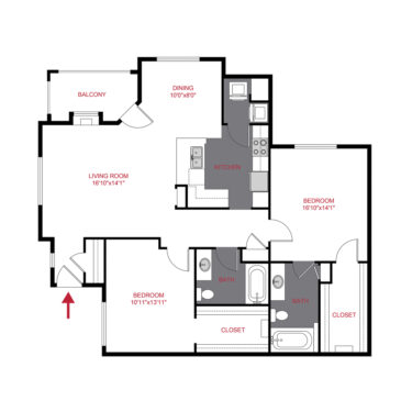 Rendering of the Rosamond floor plan with 2 bedroom[s] and 2 bathroom[s] at Timber Creek