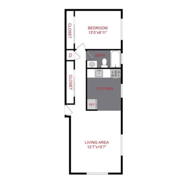 Rendering of the A2 floor plan with 1 bedroom[s] and 1 bathroom[s] at 1120/1136 York