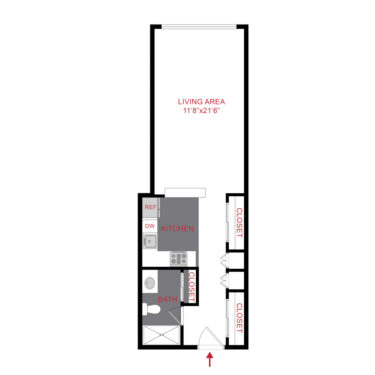 Rendering of the 550stud floor plan with a Studio bedroom and 1 bathroom[s] at FIVE50
