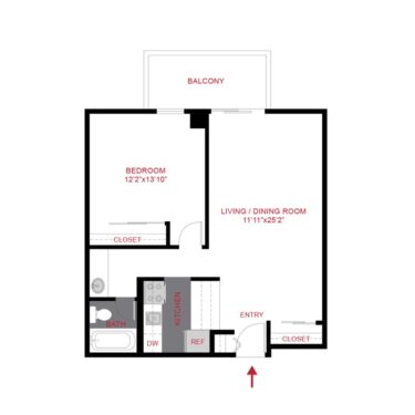 Rendering of the A2R floor plan with 1 bedroom[s] and 1 bathroom[s] at 180 Flats