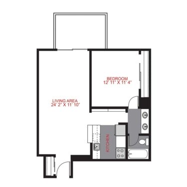Rendering of the Plan A2 - One Bedroom floor plan with 1 bedroom[s] and 1 bathroom[s] at 515 Clarkson