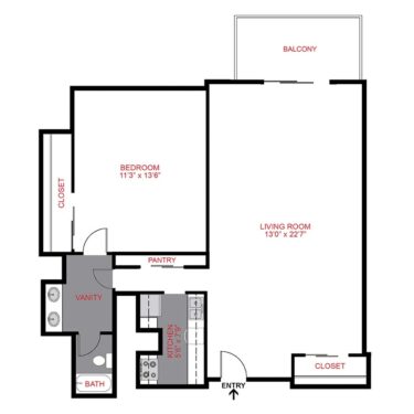 Rendering of the Plan A1 - One Bedroom floor plan with 1 bedroom[s] and 1 bathroom[s] at 1311 Cook