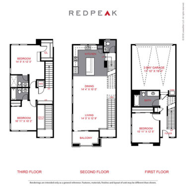 Rendering of the Plan 3 floor plan with 3 bedroom[s] and 3.5 bathroom[s] at Platt Park Townhomes