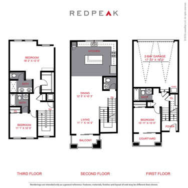 Rendering of the Plan 2 floor plan with 3 bedroom[s] and 3.5 bathroom[s] at Platt Park Townhomes