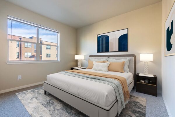 bedroom with large bed and window