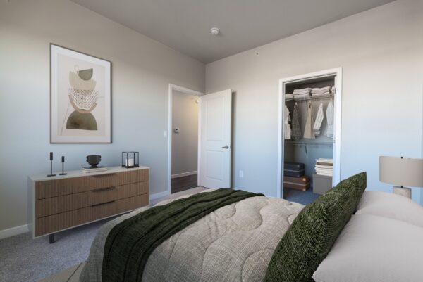 bedroom with dresser and closet