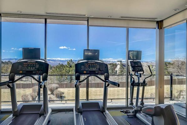 Monaco Row fitness center with cardio machines and weight equipment.