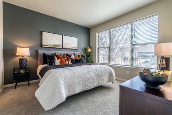 bedroom with large king bed and windows