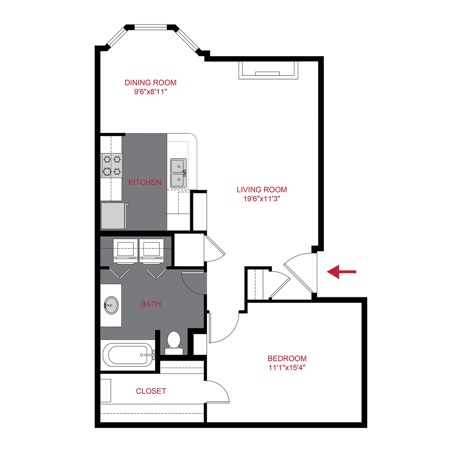 Rendering of the CatTail Extended floor plan with 1 bedroom[s] and 1 bathroom[s] at Timber Creek