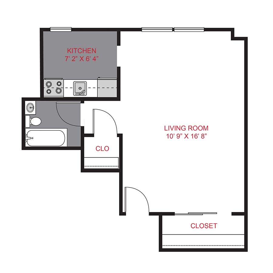 Rendering of the Plan S5 - Studio floor plan with a Studio bedroom and 1 bathroom[s] at The Novelist