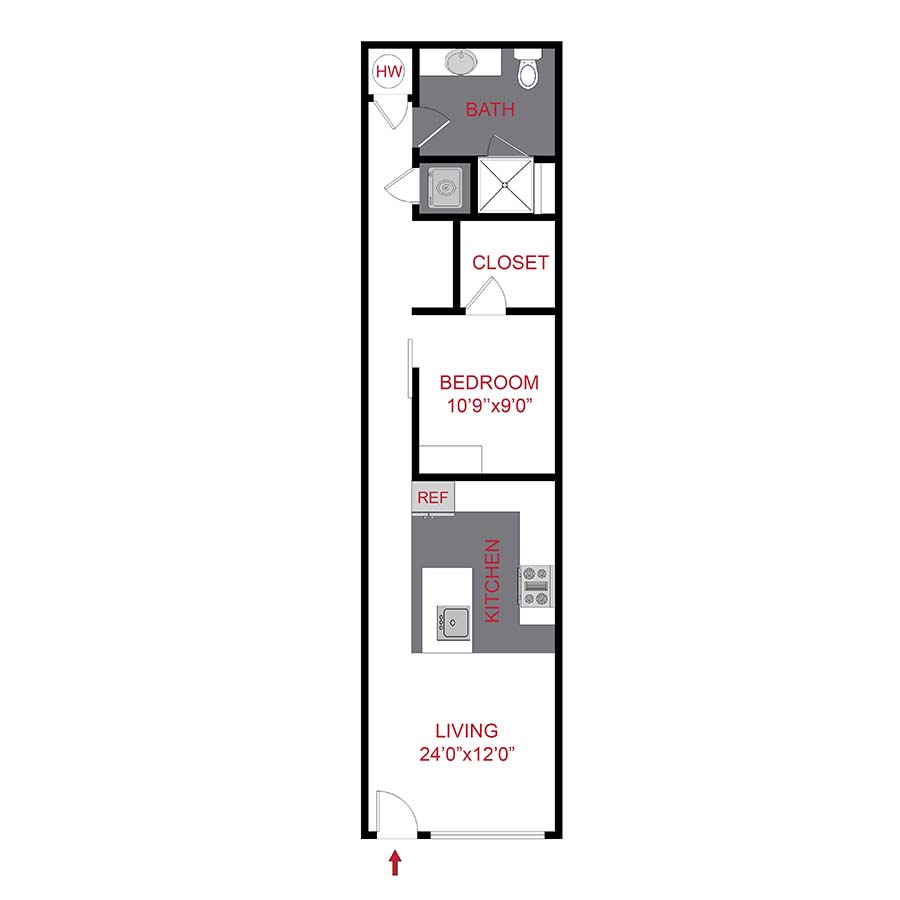 Rendering of the The Guild floor plan with 1 bedroom[s] and 1 bathroom[s] at 7/S Denver Haus