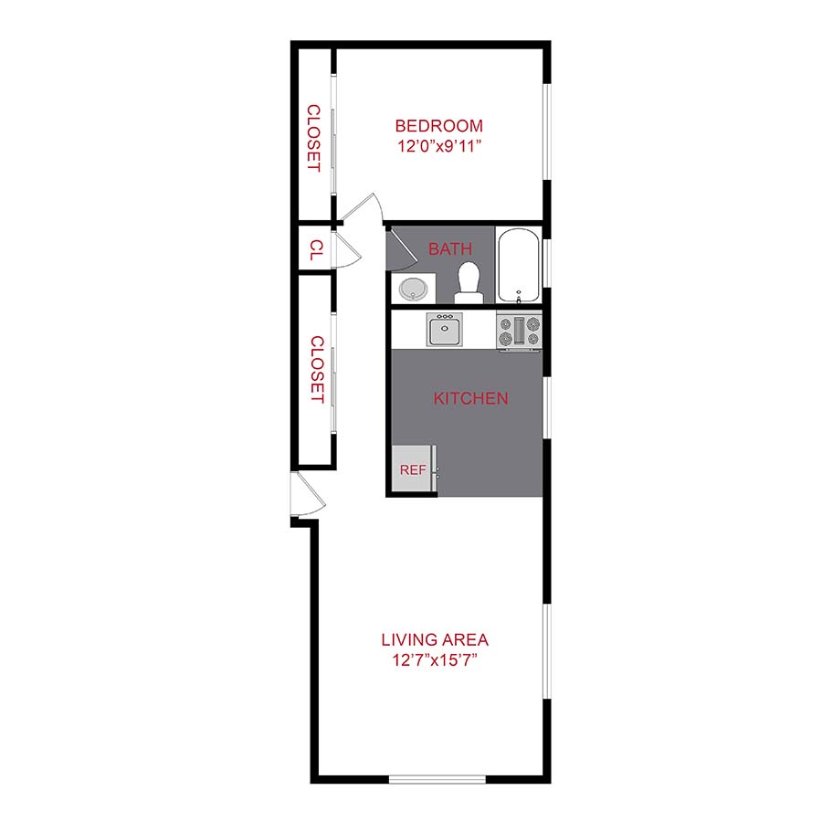 Rendering of the A2 floor plan with 1 bedroom[s] and 1 bathroom[s] at 1120/1136 York