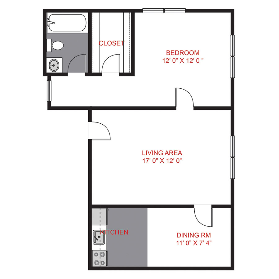 Rendering of the Plan A2 - One Bedroom floor plan with 1 bedroom[s] and 1 bathroom[s] at The Novelist