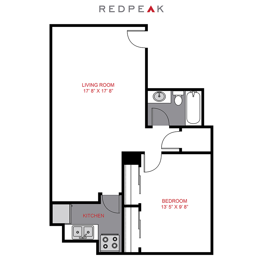 Rendering of the Plan A1 - One Bedroom floor plan with 1 bedroom[s] and 1 bathroom[s] at 833 Dexter