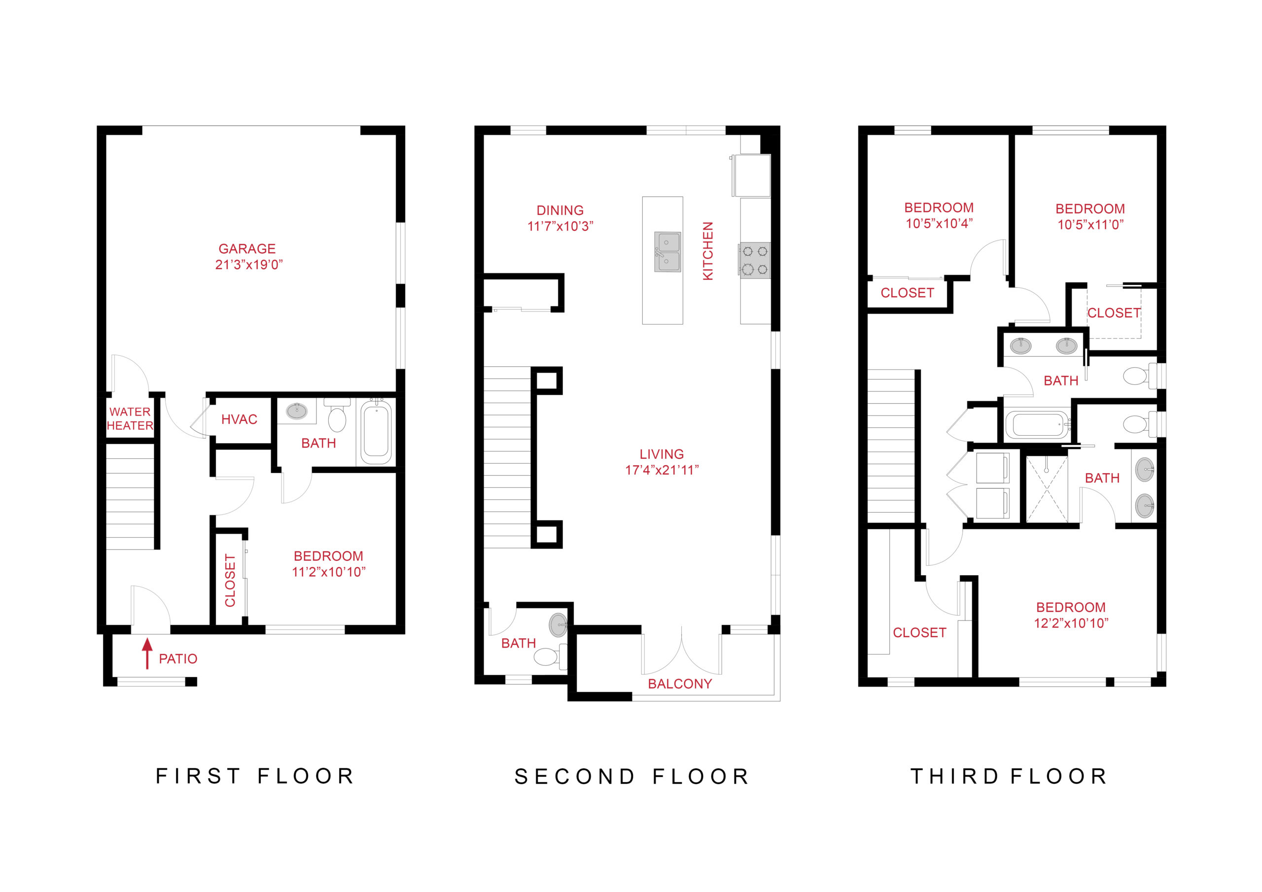 Rendering of the Linden floor plan with 4 bedroom[s] and 3.5 bathroom[s] at Dayton Station Townhomes