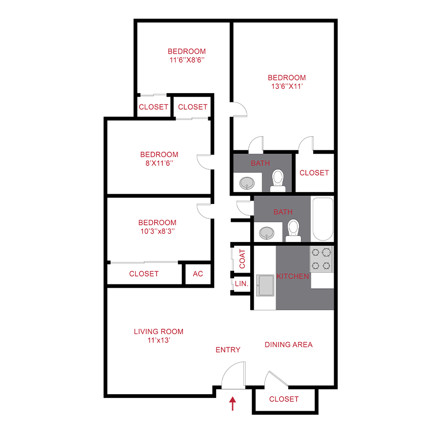 Rendering of the Evergreen floor plan with 4 bedroom[s] and 1.5 bathroom[s] at Canopy Creek