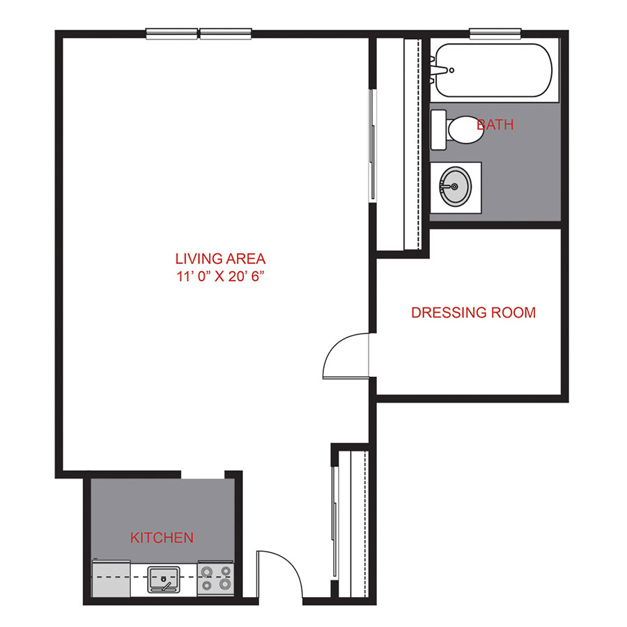 Rendering of the Plan S3 - Studio floor plan with a Studio bedroom and 1 bathroom[s] at The Novelist