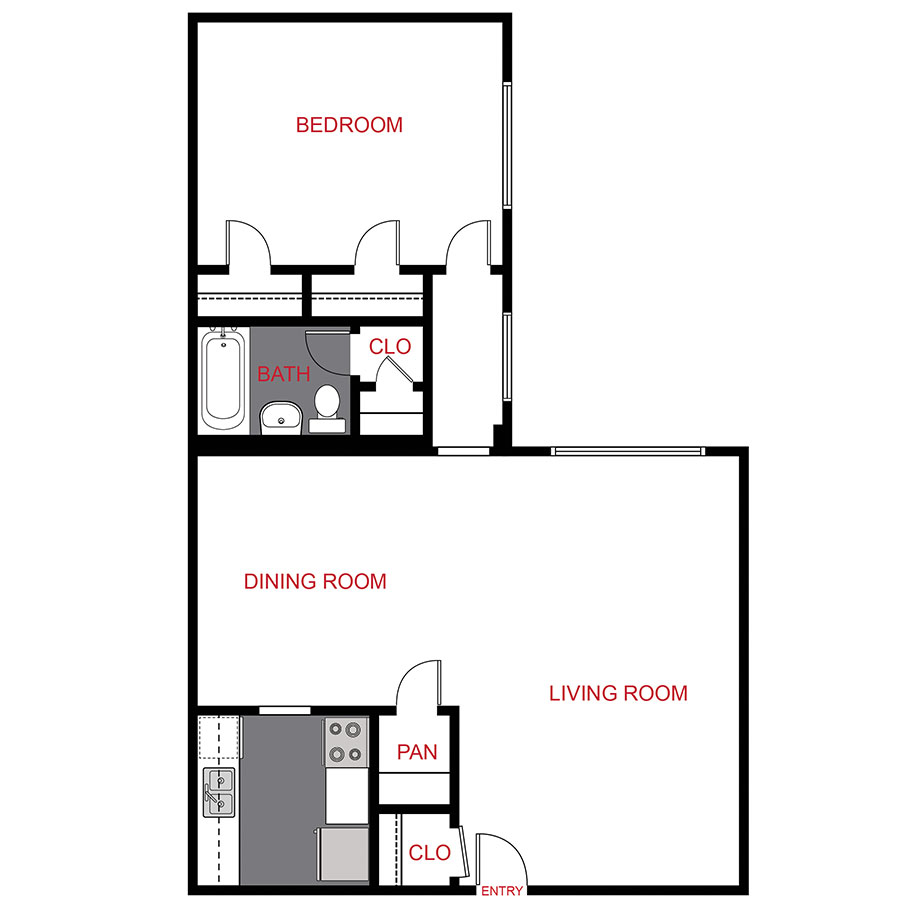 Rendering of the A3 floor plan with 1 bedroom[s] and 1 bathroom[s] at 611 East 11th