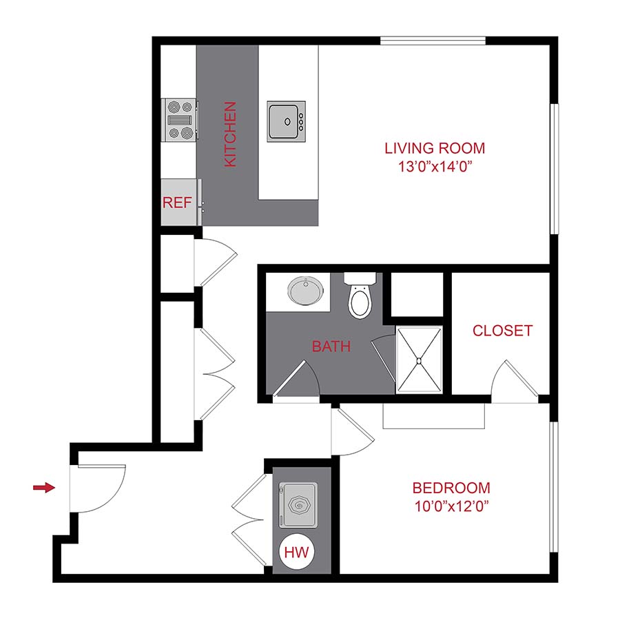 Rendering of the The Fuller floor plan with 1 bedroom[s] and 1 bathroom[s] at 7/S Denver Haus