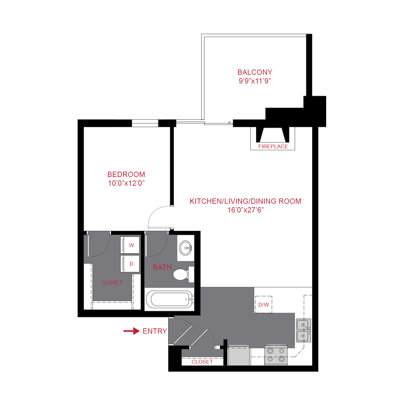 Rendering of the a4 floor plan with 1 bedroom[s] and 1 bathroom[s] at The Scot