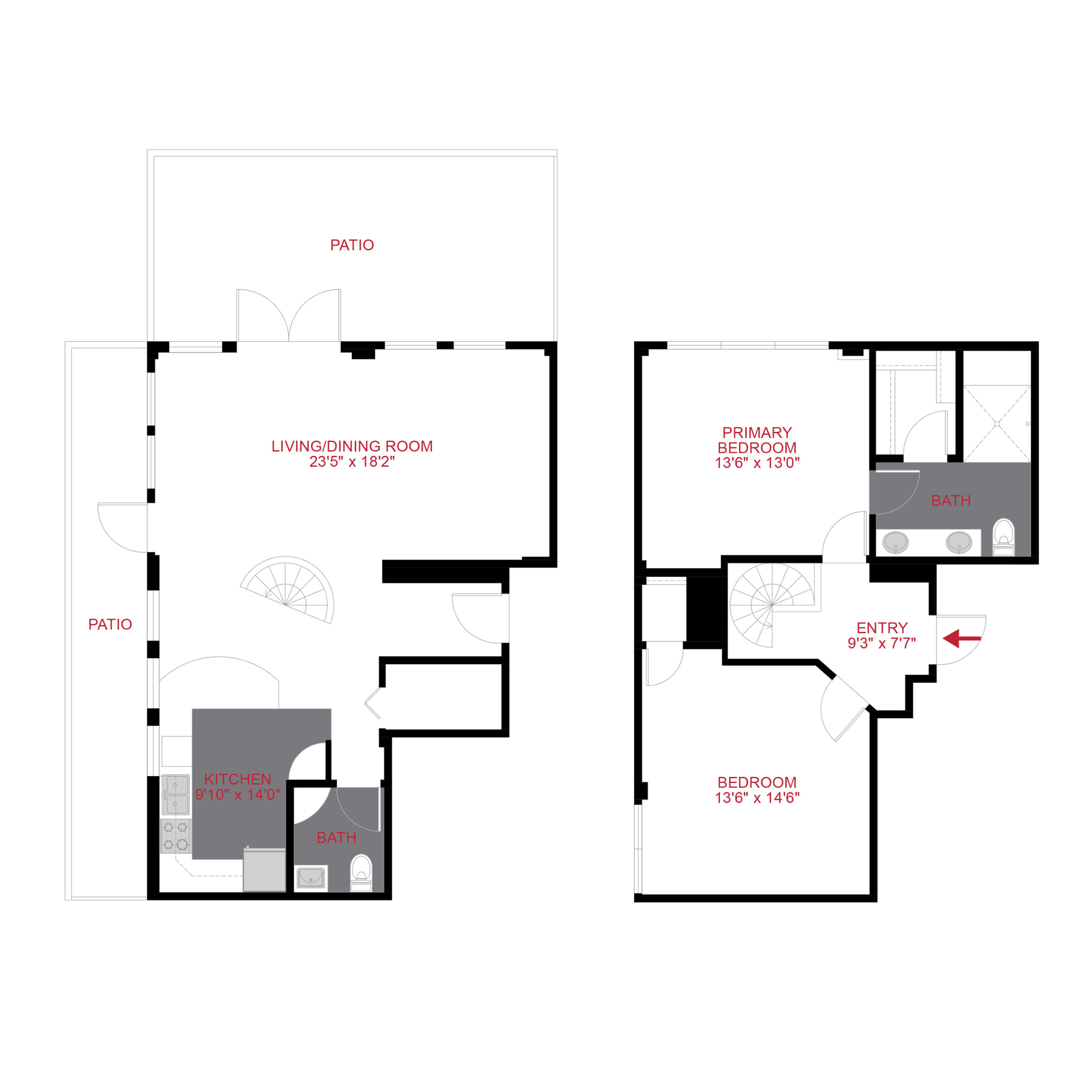 Rendering of the Plan A3 - Penthouse  floor plan with 1 bedroom[s] and 1.5 bathroom[s] at 1000 Grant the Burnsley