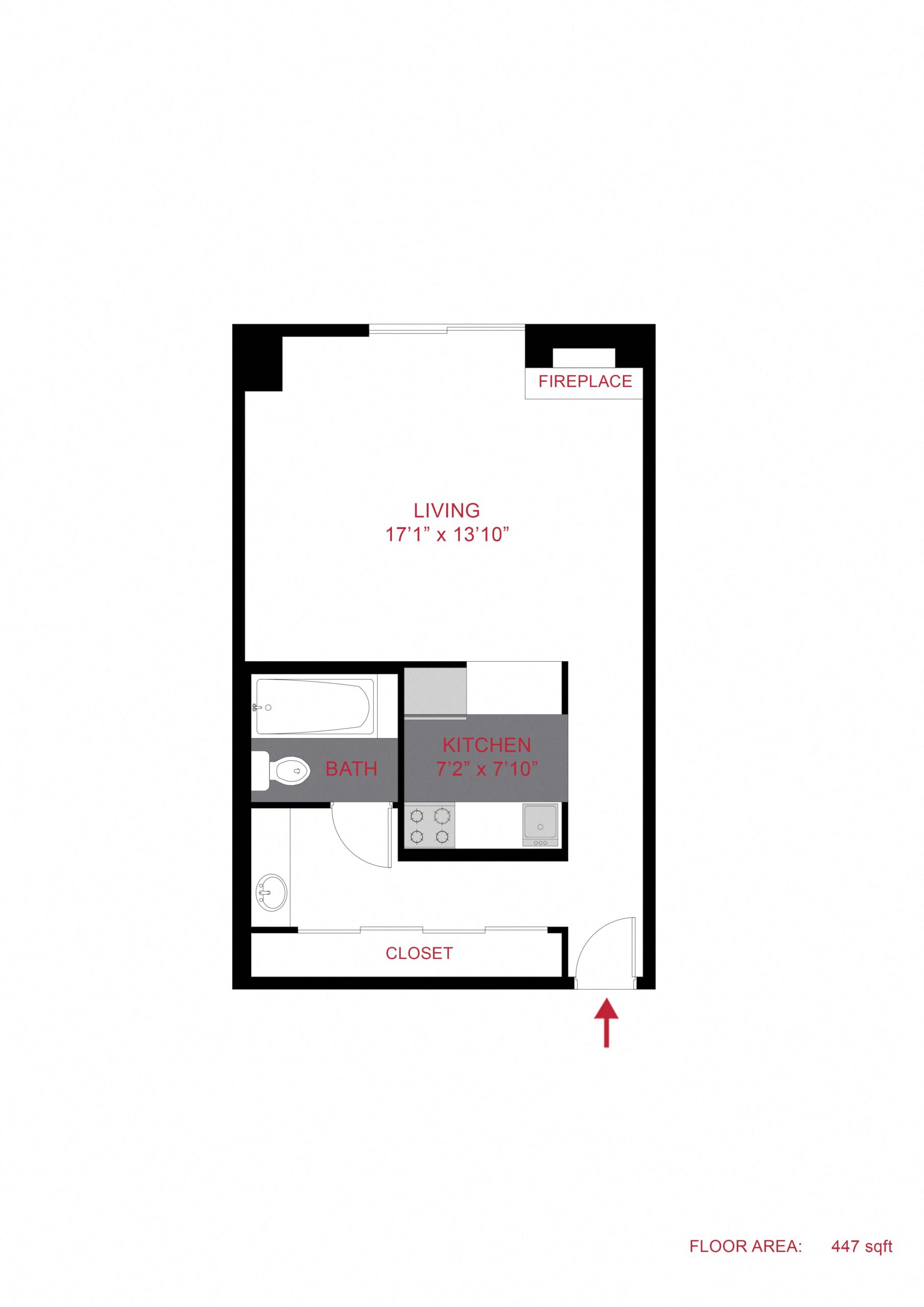 Rendering of the Plan S - Studio floor plan with a Studio bedroom and 1 bathroom[s] at 1265 Downing