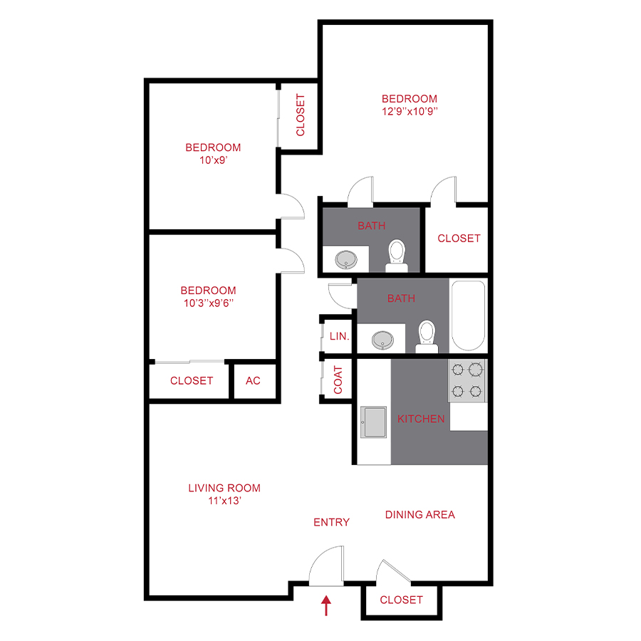 Rendering of the Orchard floor plan with 3 bedroom[s] and 1.5 bathroom[s] at Canopy Creek
