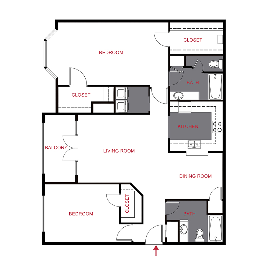 Rendering of the Cherry Creek floor plan with 2 bedroom[s] and 2 bathroom[s] at Timber Creek