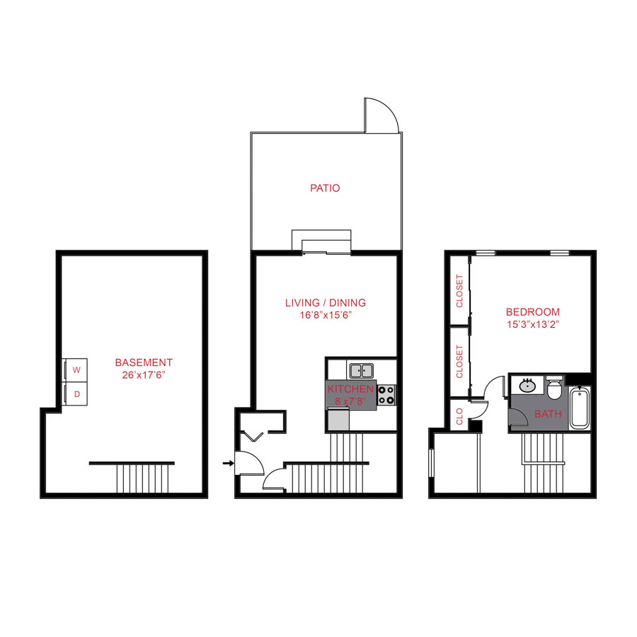 Rendering of the A1 floor plan with 1 bedroom[s] and 1 bathroom[s] at Elowyn