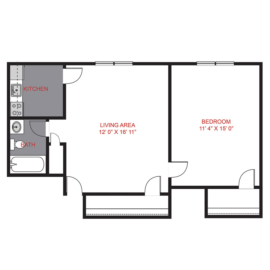 Rendering of the Plan A1 - One Bedroom floor plan with 1 bedroom[s] and 1 bathroom[s] at The Novelist