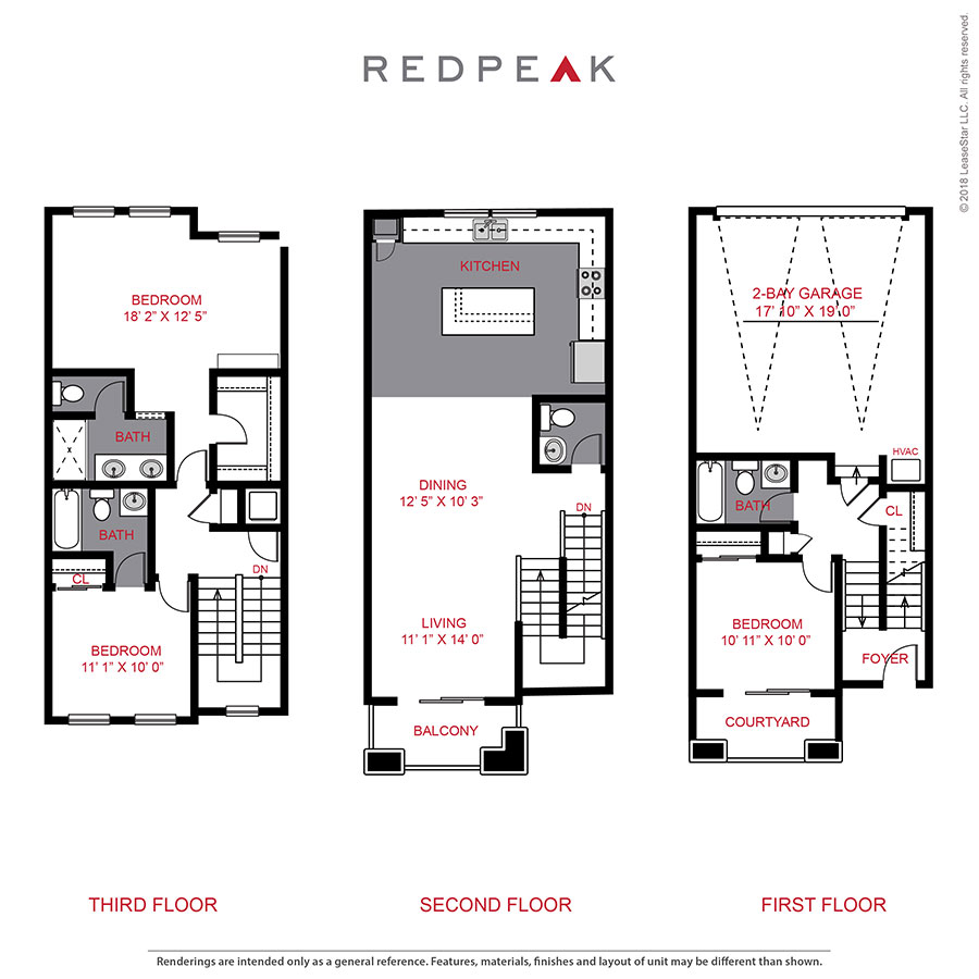 Rendering of the Plan 2 floor plan with 3 bedroom[s] and 3.5 bathroom[s] at Platt Park Townhomes