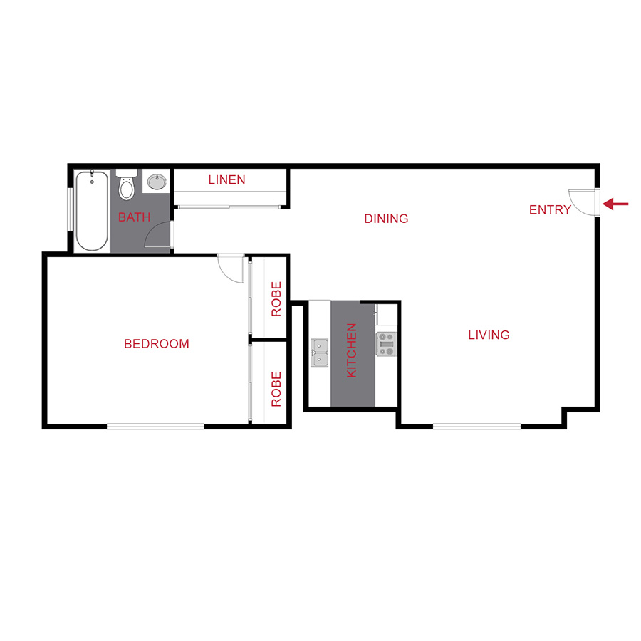 Rendering of the Plan A - One Bedroom floor plan with 1 bedroom[s] and 1 bathroom[s] at 70 Clarkson
