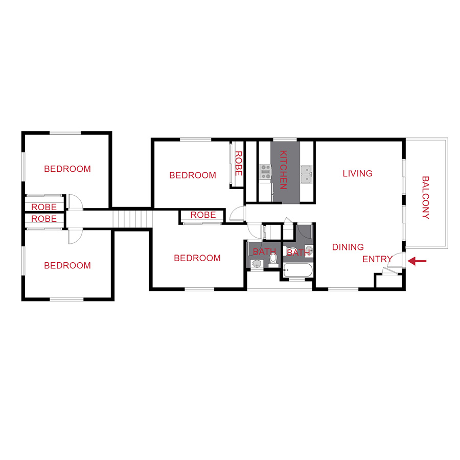 Rendering of the Plan C - Four Bedroom floor plan with 4 bedroom[s] and 1.5 bathroom[s] at 70 Clarkson