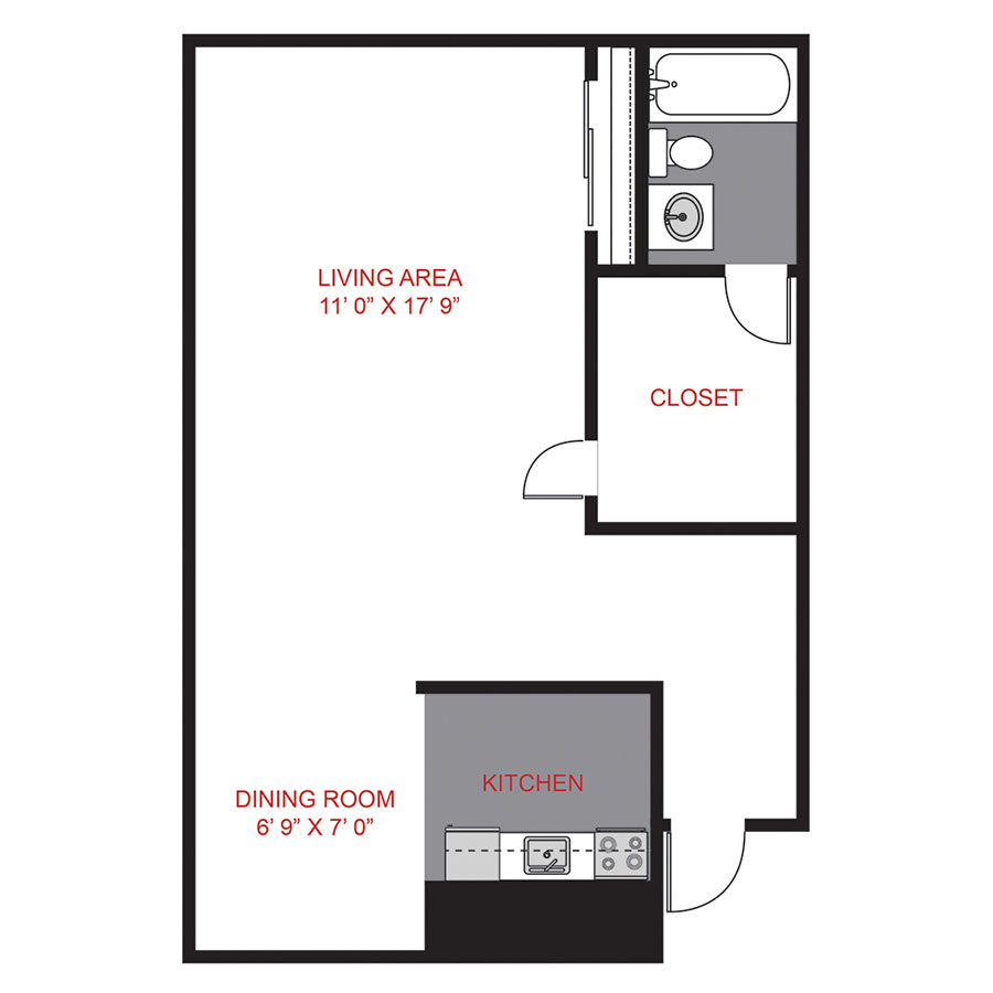 Rendering of the Plan S1 - Studio floor plan with a Studio bedroom and 1 bathroom[s] at The Novelist