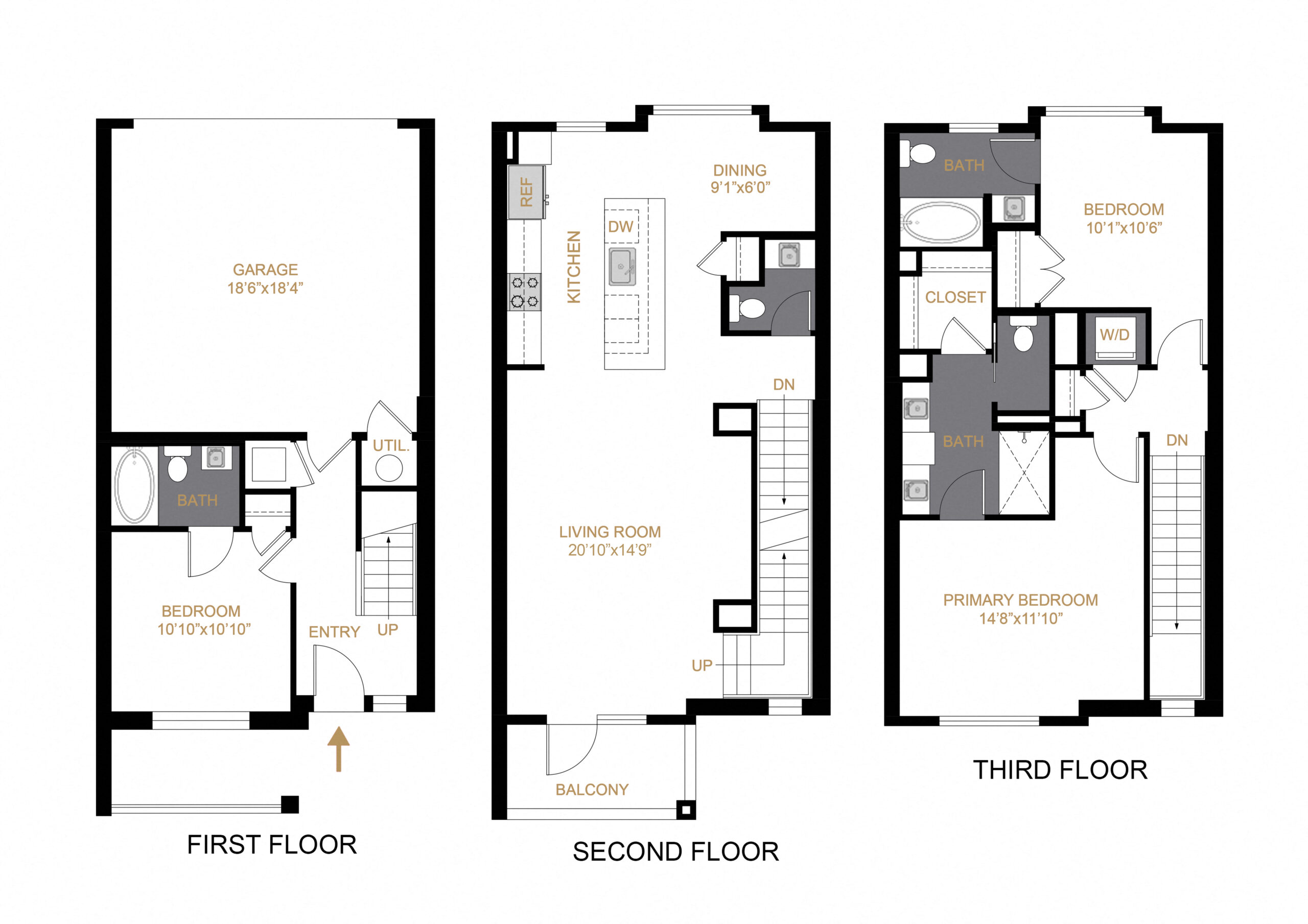 Rendering of the The Starlet floor plan with 3 bedroom[s] and 3.5 bathroom[s] at Allyson Townhomes