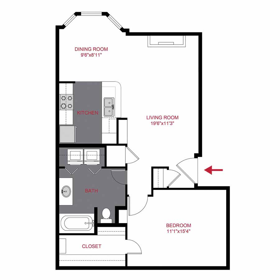 Rendering of the PLAN CATTAIL EXTENDED floor plan with 1 bedroom[s] and 1 bathroom[s] at Timber Creek