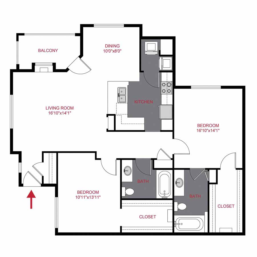 Rendering of the PLAN ROSAMOND floor plan with 2 bedroom[s] and 2 bathroom[s] at Timber Creek