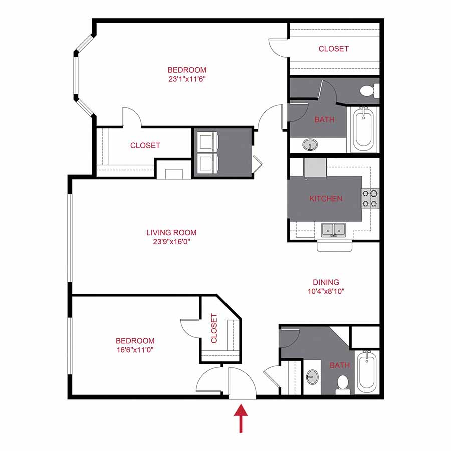 Rendering of the PLAN CHERRY CREEK EXTENDED floor plan with 2 bedroom[s] and 2 bathroom[s] at Timber Creek
