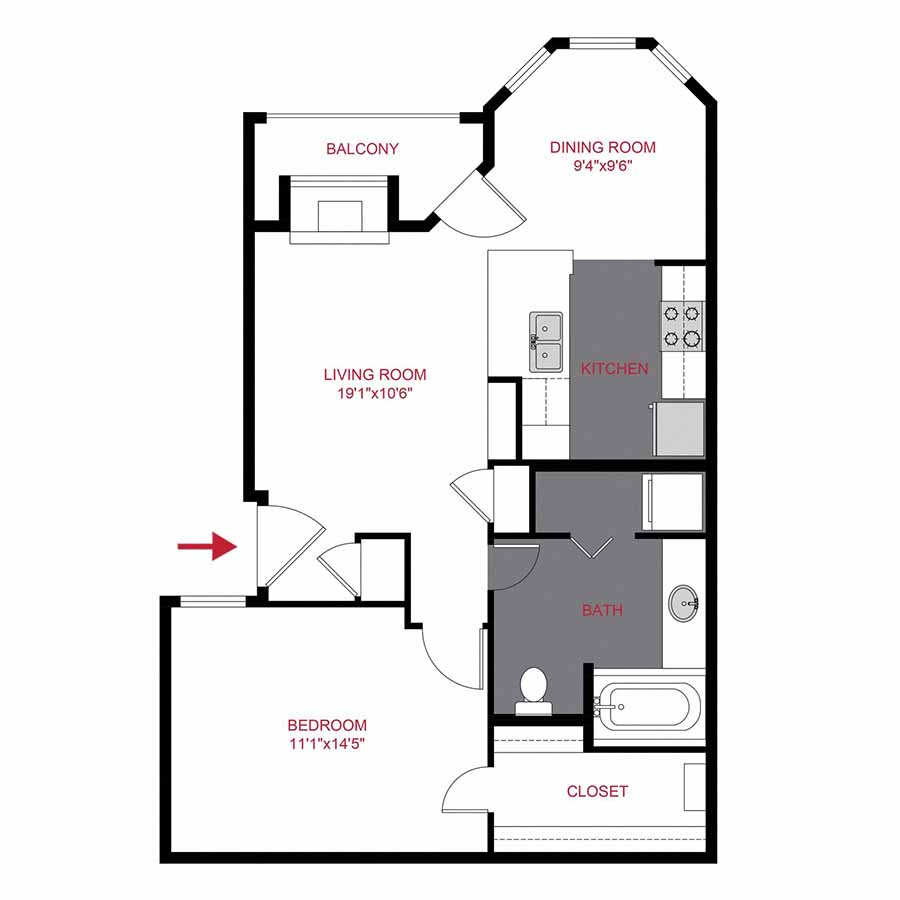 Rendering of the PLAN CATTAIL floor plan with 1 bedroom[s] and 1 bathroom[s] at Timber Creek