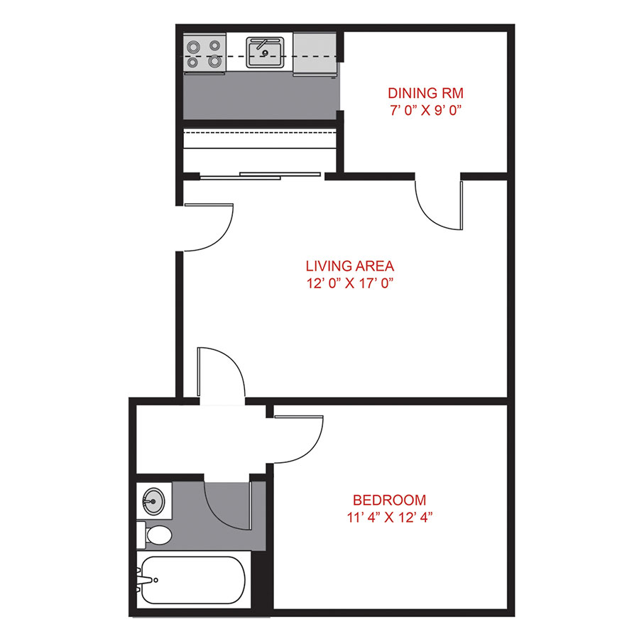 Rendering of the Plan A3 - One Bedroom floor plan with 1 bedroom[s] and 1 bathroom[s] at The Novelist