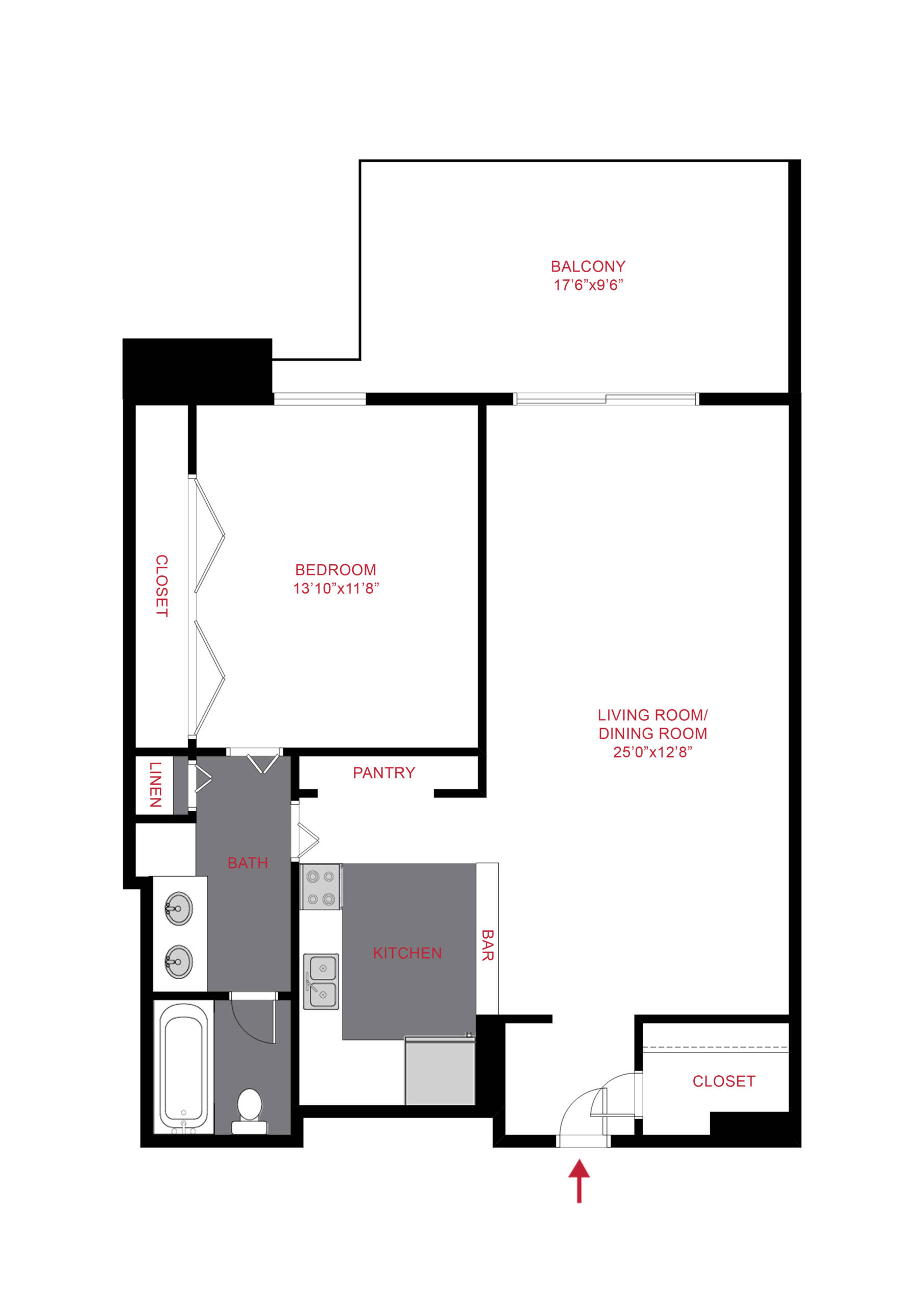 Rendering of the Stockport floor plan with 1 bedroom[s] and 1 bathroom[s] at The Manchester