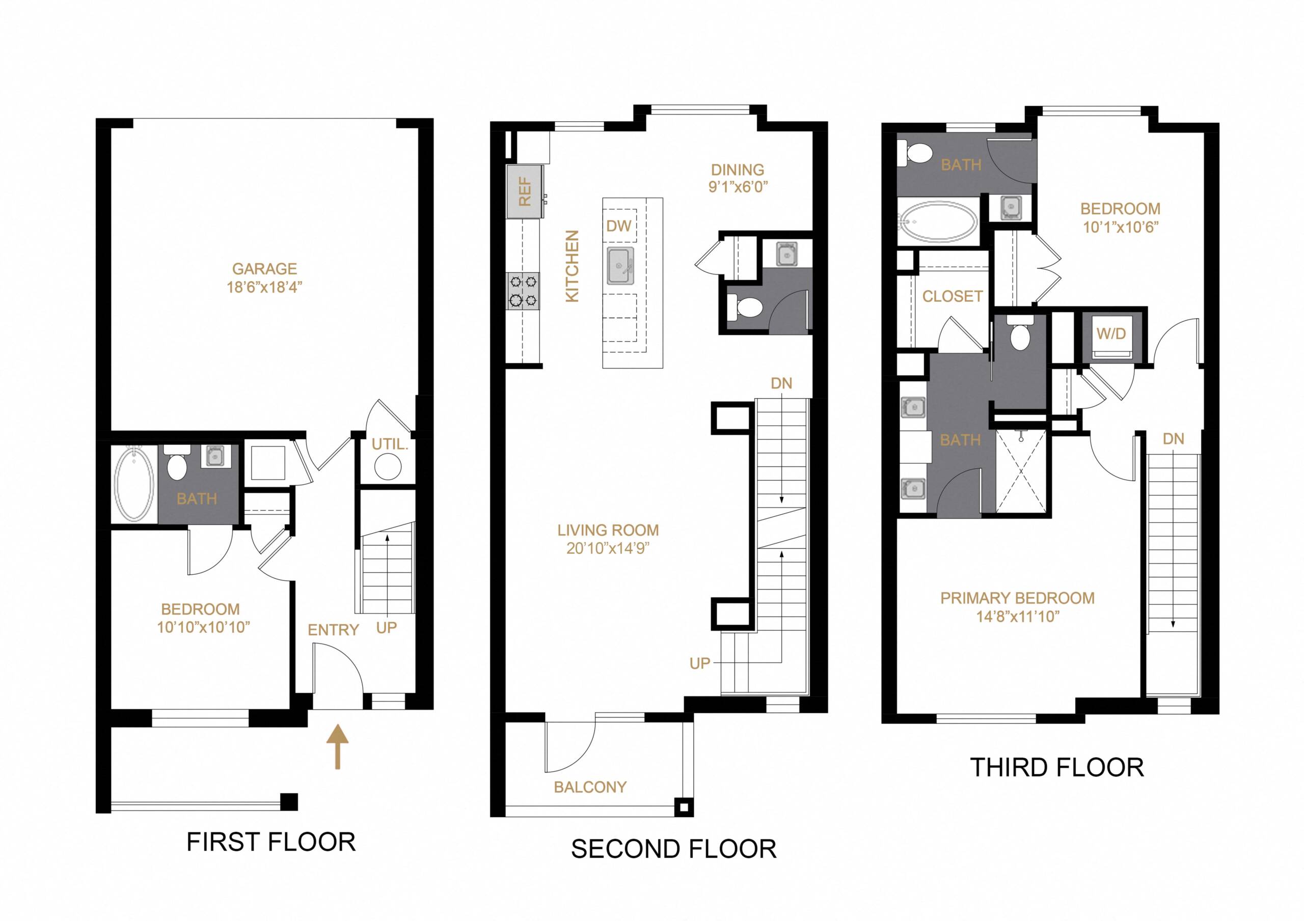Rendering of the The Starlet floor plan with 3 bedroom[s] and 3.5 bathroom[s] at Allyson Townhomes