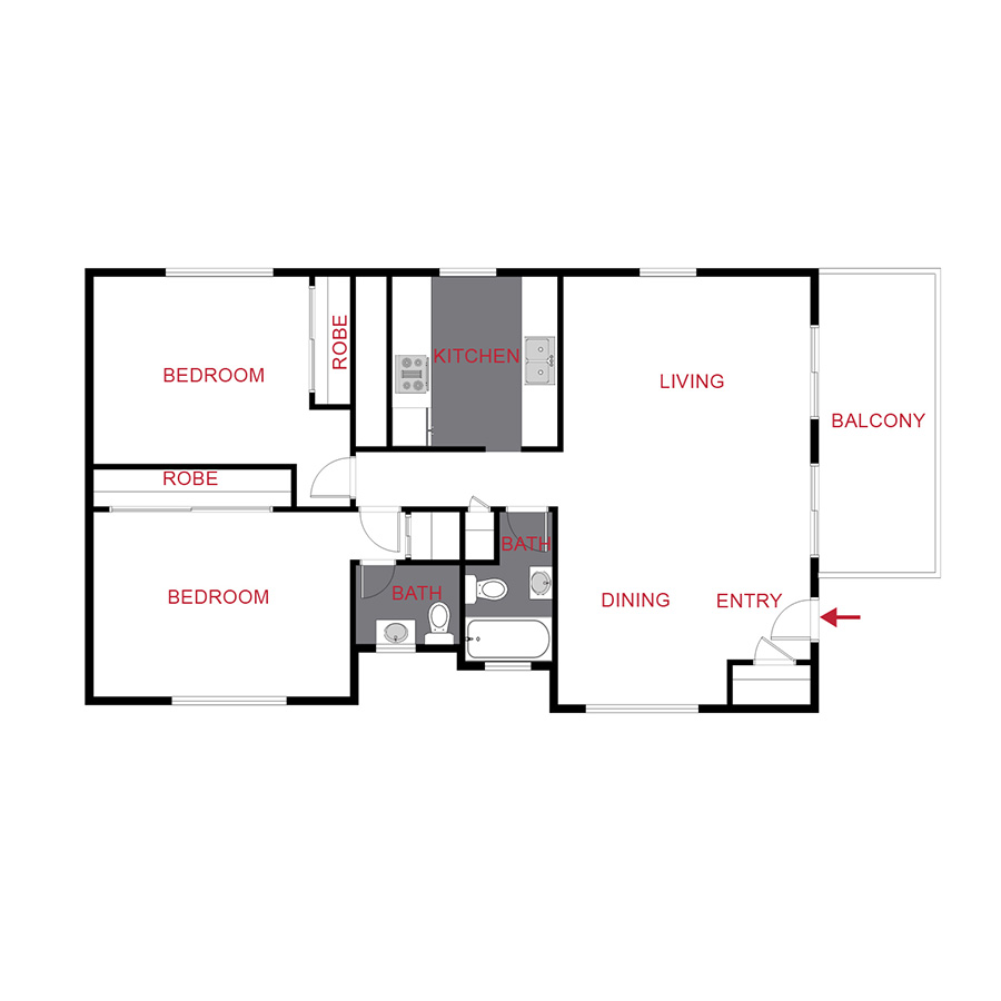 Rendering of the Plan B - Two Bedroom floor plan with 2 bedroom[s] and 2 bathroom[s] at 70 Clarkson